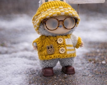 Yellow Sweater Outfit for 17cm Kawaii Plush Doll, Clothes and Accessories Set