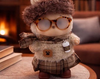 Brown Skirt Outfit for 17cm Kawaii Plush Doll, Clothes and Accessories Set