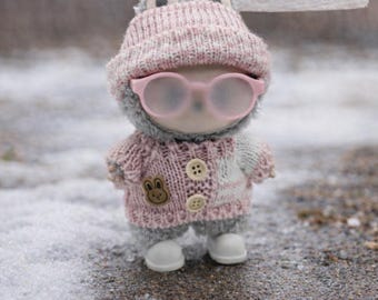 Pink Sweater Outfit for 17cm Kawaii Plush Doll, Clothes and Accessories Set