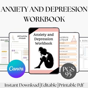 Anxiety & Depression Workbook, Guided Mental Health Journal, Daily Self Care Planner for Women, Healing Reflection Log, Mood Tracker