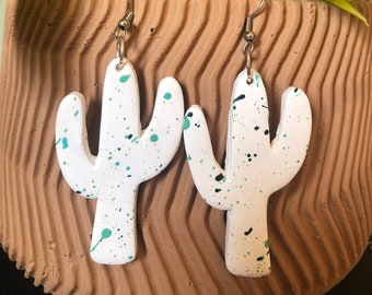 Southwestern Earrings Mothers Day Gift Big Boho Earrings Gray Statement Earrings Clay Cactus Earrings Boho Statement Earrings