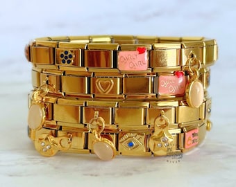 Goldenes italienisches Charm-Armband, geheimnisvolles italienisches Charm-Armband Gold, italienische Charms, Y2K-Schmuck, Charm-Armbänder, Armbänder für Frauen