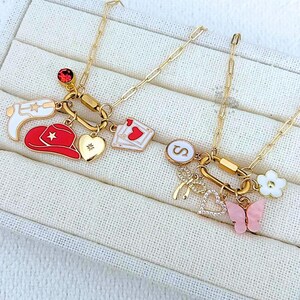 Build Your Own Carabiner Charm Necklaces for Women, Gold Carabiner Necklace, Vintage Charm Lock Necklace, Build Your Own Necklace Customized