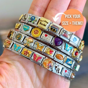 Pulsera de encanto italiano misteriosa TEMÁTICA y DE TAMAÑO, pulseras de encanto italianas vintage, encantos italianos, regalo de joyería, regalos para ella imagen 1