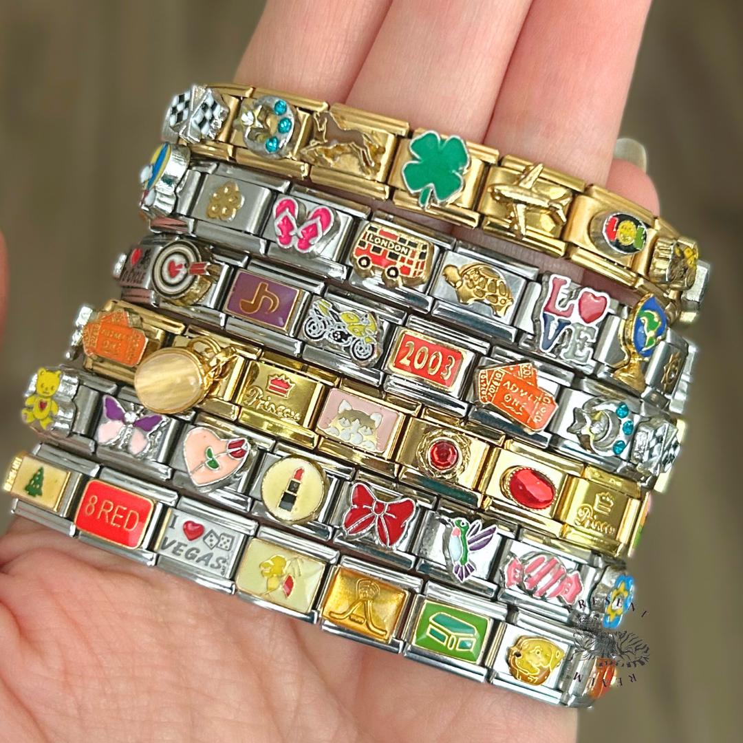 ASSEMBLED Italian Charm Bracelet, Gold, Silver, or Mixed