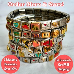 Pulsera de encanto italiano misteriosa TEMÁTICA y DE TAMAÑO, pulseras de encanto italianas vintage, encantos italianos, regalo de joyería, regalos para ella imagen 5