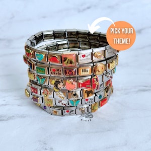 Pulsera de encanto italiano temática, pulseras de encanto italiano vintage misteriosas, encantos italianos, regalo de joyería, regalos para ella, regalos para amantes de las joyas imagen 1