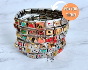 Pulsera de encanto italiano temática, pulseras de encanto italiano vintage misteriosas, encantos italianos, regalo de joyería, regalos para ella, regalos para amantes de las joyas