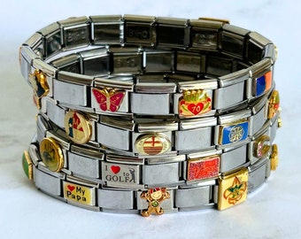 Bracelet à breloques italien, bracelets à breloques italiens vintage mystère, breloques italiennes en argent, bijoux de l'an 2000, bracelets à breloques, bracelets pour femme