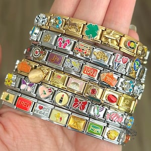 Italian Charm Bracelet Fully Assembled • 18 Unique Vintage Style Italian Charms •  Gold and Silver Italian Bracelets •  Custom Jewelry Gift