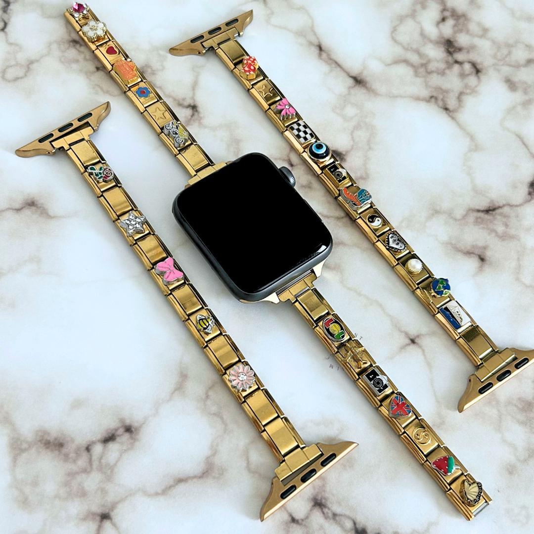 イタリアンチャームブレスレットウォッチバンド、女性用カスタムスマートウォッチバンドブレスレット、メタルウォッチバンド、彼女へのイタリアンチャームギフト  - Etsy 日本