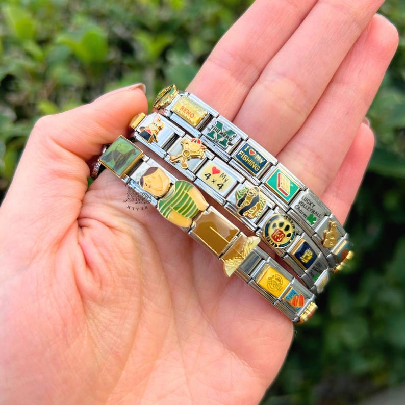 Italian Charm Bracelet, Vintage Y2K Jewelry Italy Charms for Women