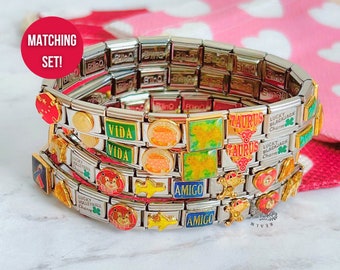 Set di braccialetti con ciondoli italiani coordinati, braccialetti con ciondoli italiani vintage misteriosi, regalo di San Valentino per lei, gioielli Y2K, bracciale per coppie