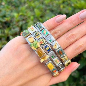 Bracciale con ciondoli italiani misteriosi a tema e dimensioni, braccialetti con ciondoli italiani vintage, ciondoli italiani, regalo di gioielli, regali per lei immagine 8