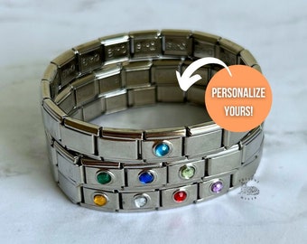 Bracelet avec pierres de naissance, bracelet à breloques italien, bijoux avec pierre de naissance personnalisés, cadeau pour maman, bracelet personnalisé, cadeaux de pierre de naissance, cadeaux de famille