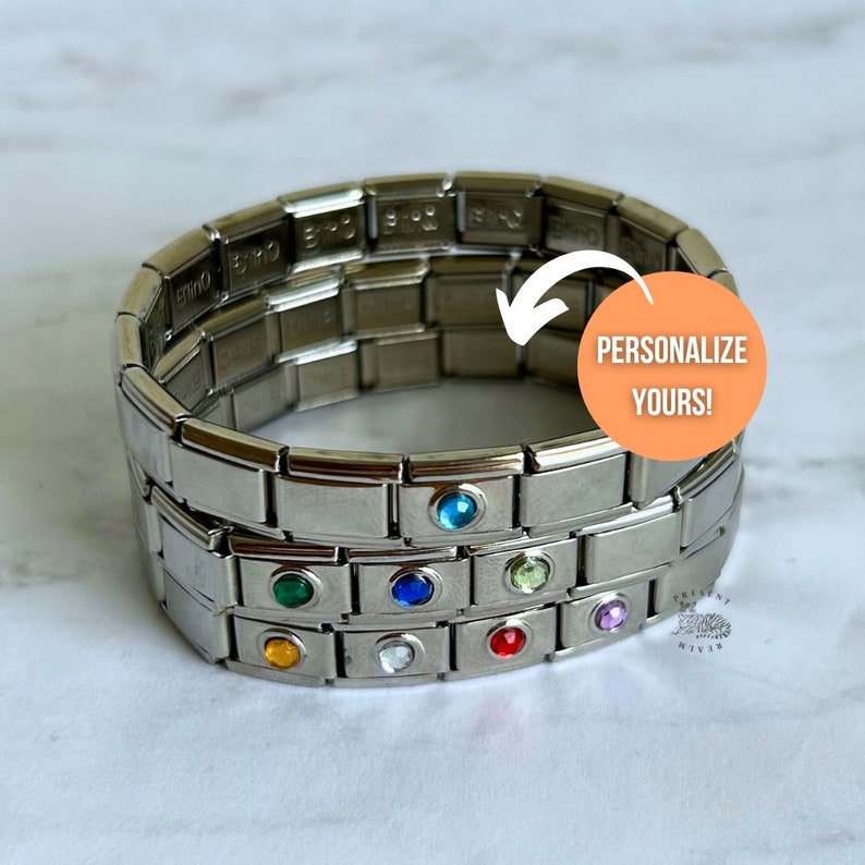 Geburtsstein-Armband, italienisches Charm-Armband, personalisierter Geburtsstein-Schmuck, Geschenk für Mama, individuelles Armband, Geburtsstein-Geschenke, Familiengeschenke Bild 1