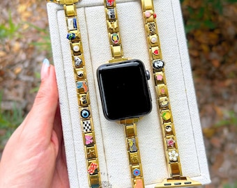 Custom Italian Charm Smartwatch Band, Gold Italy Bracelet Charms, Personalized Smartwatch Bracelet, Handmade Gift for Her
