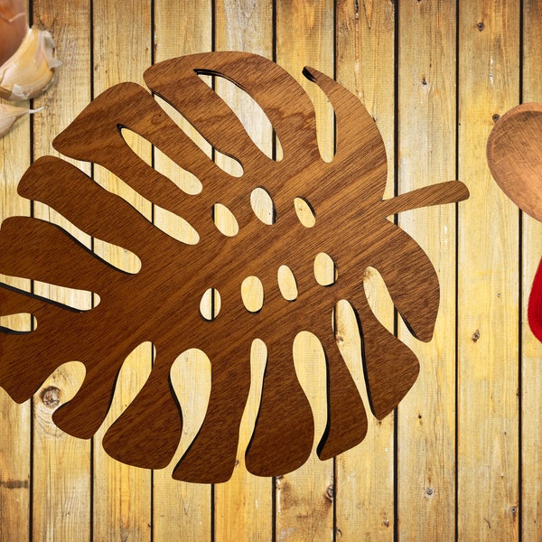 Unique Sapele Wood Monstera Leaf Trivet for Hot Pots and Pans, Mothers Day Gift, Christmas Gift, Shower Gift, Birthday Gift and More