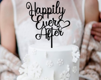 Happily Ever After Cake Topper /Wedding Cake Topper/ Anniversary Bridal Shower Cake Topper / Rustic Script Cake Topper for Wedding