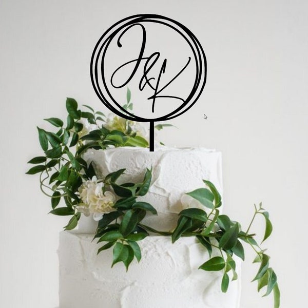 Custom Rustic Wedding Cake Topper: Personalized Initial Monogram, Hand-Painted Wood or Acrylic
