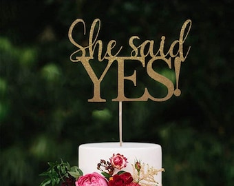 She Said Yes Glitter Cake Topper, Engagement Bridal Shower Decor