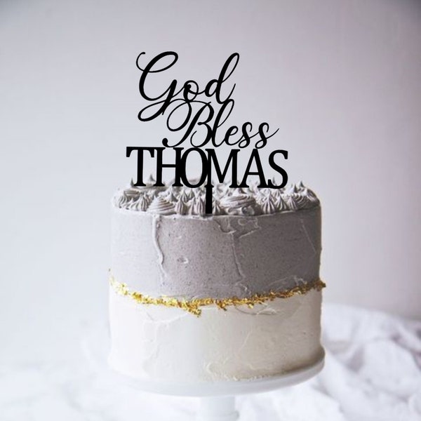 Rustic God Bless Cake Topper | First Holy Communion Cake Topper | Personalized Baptism Cake Decorations | Custom Christening Cake Topper
