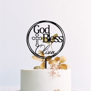 Personalized God Bless Cake Topper | Custom Christening Cake Topper | Baptism Cake Decor | Holy Communion Cake Topper | Religious Topper