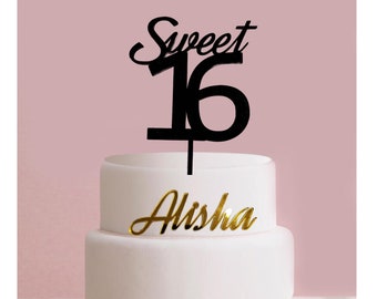 Personalized Sweet 16 Topper with Name Charm Set / Custom Name Cake Charm /Acrylic Sweet 16 Birthday Cake Topper & Name Charm/16th Birthday