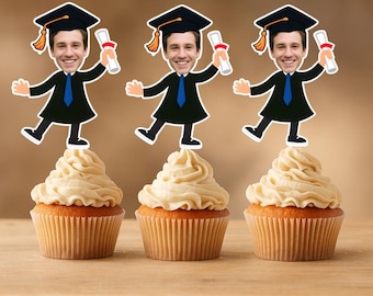 Custom Face Graduation Cupcake Toppers, Personalized Photo Party Decor, Senior 2026 Cake Topper