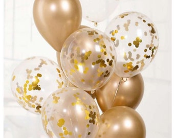 Gold Metallic Chrome Balloons with Gold Confetti