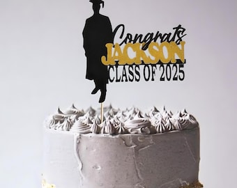 Personalized Graduation Cake Topper: Glitter Class of 2025 Decor