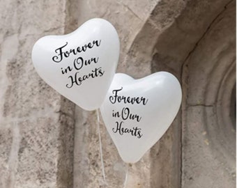 Forever in our hearts White Hearts Shape Balloons/Biodegradable Latex Balloons/Funeral Memorial Balloons/Suitable for Balloon Releases