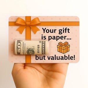 Cartão-presente exclusivo para guardar dinheiro. Seu presente é de papel, mas valioso! Cartão-presente em dinheiro, presente em dinheiro para formatura, aniversário, qualquer ocasião, presente em dinheiro.