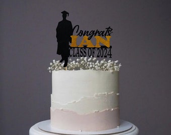 Junge benutzerdefinierte Klasse von 2024-Kuchendeckel / Herzlichen Glückwunsch-Kuchendeckel / Happy Graduation Cake Topper, Abschlussfeier-Dekoration, personalisiertes Grad-Zeichen