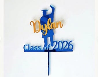 Custom Class of 2026 Graduation Cake Topper: Acrylic & Wood
