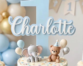 Custom 1st Birthday Cake Topper with Name, Number  Topper