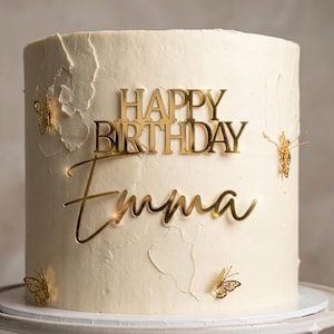 Personalized Happy Birthday Cake Charm: Mirror Acrylic Name Topper