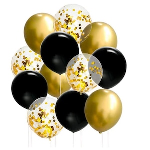 Black and Gold Metallic Chrome & Gold Confetti Balloon/Retirement Graduation Wedding/Engagement Decoration Winter Baby Shower/Gold Bridal