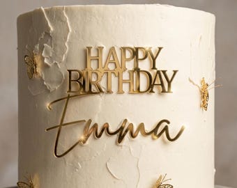 Adorno personalizado para tarta de cumpleaños: Adorno de acrílico con efecto espejo para el nombre