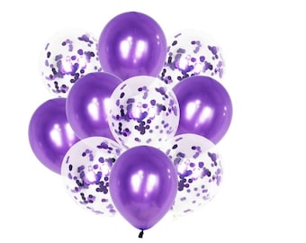 Purple Confetti Balloons: 12" Latex Party Decor, 20pcs