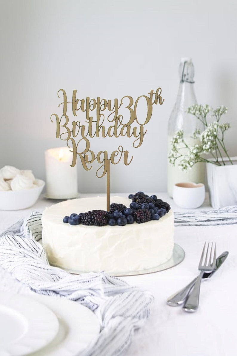 Happy Birthday Wood Cake Topper Wood , Acrylic Personalized Name Birthday Cake Topper Any Name & Number Birthday Cake Topper image 1