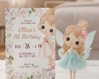 Fairy Birthday Invitation Template, Editable Canva ,Watercolor Fairy Party, Instant Download