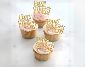 Decorazione per cupcake glitterata per la festa della mamma: ciondoli per torte rosa