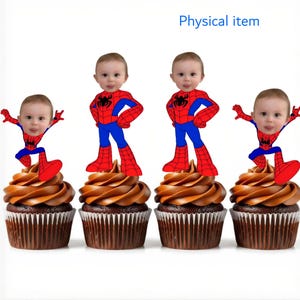 Spiderman Spidey Personalized Face Cupcake Topper/ Two Action Poses Set Spiderman Photo Cupcake Toppers / Photo Cupcake Toppers for Birthday