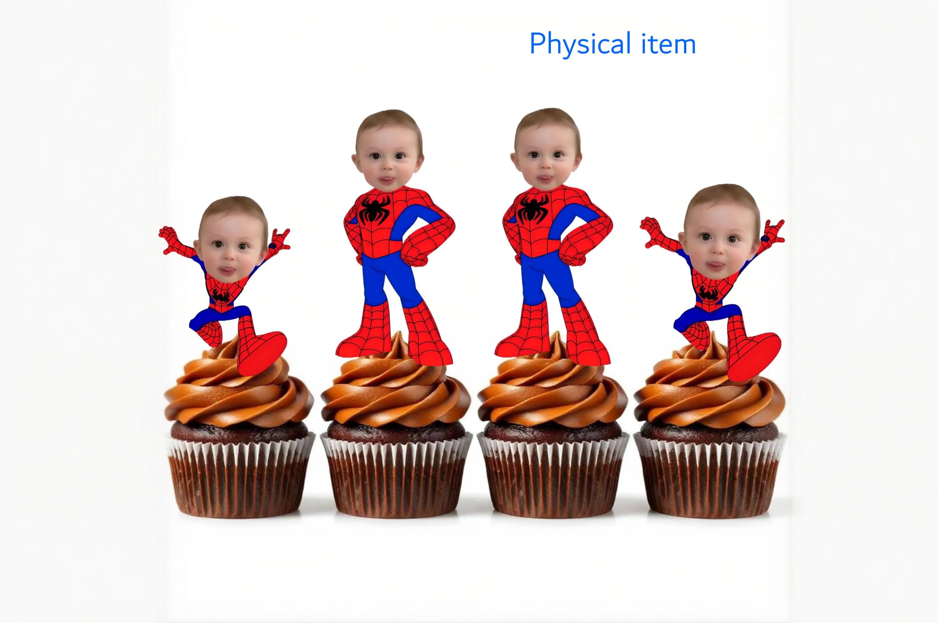 Personalized Spiderman Photo Cupcake Toppers - Set of 2 Poses