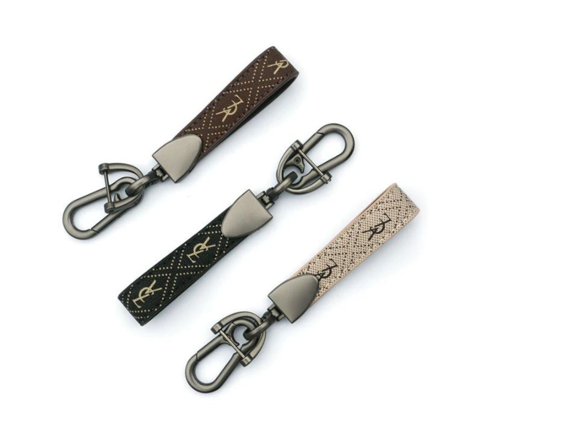 Genuine Leather Keychain: Gunmetal Buckle Keyring With