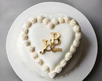 Personalized Wedding Cake Topper or Charm : Custom Initial Monogram, Wood or Mirror Acrylic