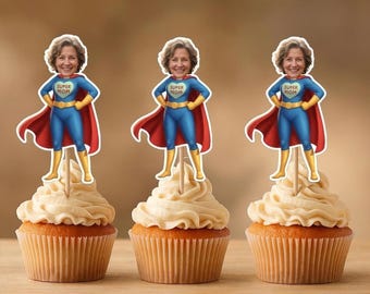 Super Mom Face Cupcake Toppers, For Mother's Day, Personalized Superhero Mom