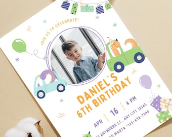 Dinosaur Monster Truck Birthday Invitation with Photo (Digital Download)