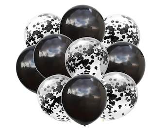Black Confetti Balloons: Birthday, Graduation Party Decorations